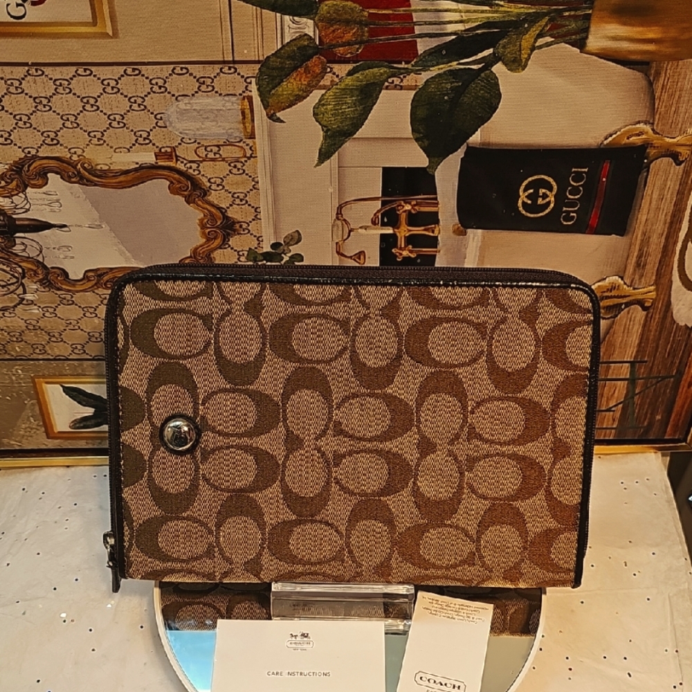 Coach Brown and Tan Signature Tablet Case/ Organizer - Picture 3 of 7